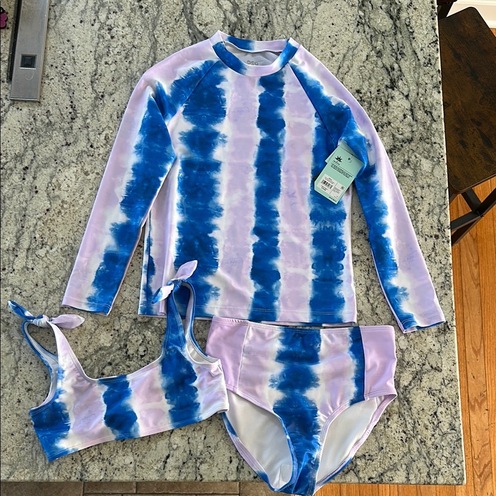 Kids Swim Set in Blue and Lilac Tie-Dye. Large (10/12)